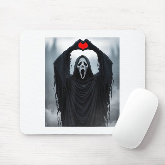 Ghost Red Heart Hands Y Face Halloween Valentines Mousepad (Mit Mouse)