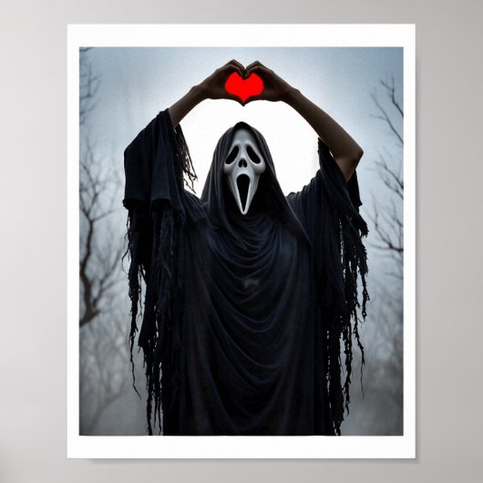 Ghost Red Heart Hands Y Face Halloween Valentines  Poster (Vorne)