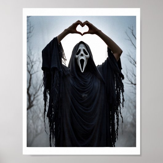 Ghost Red Heart Hands Y Face Halloween Valentines Poster (Vorne)