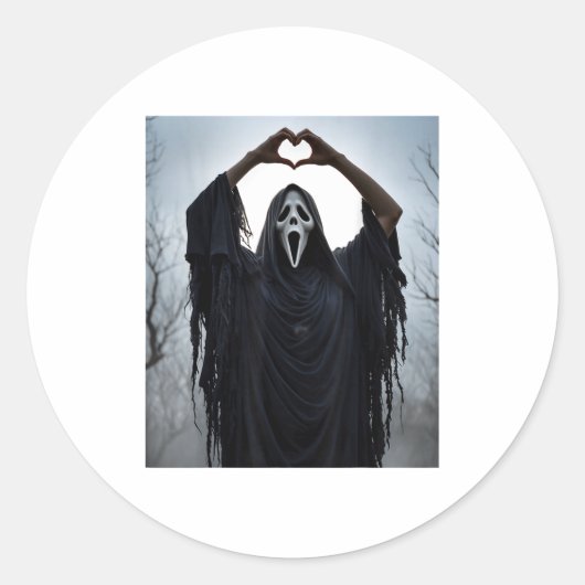 Ghost Red Heart Hands Y Face Halloween Valentines  Runder Aufkleber (Vorderseite)