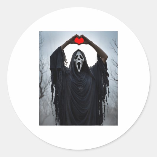 Ghost Red Heart Hands Y Face Halloween Valentines Runder Aufkleber (Vorderseite)