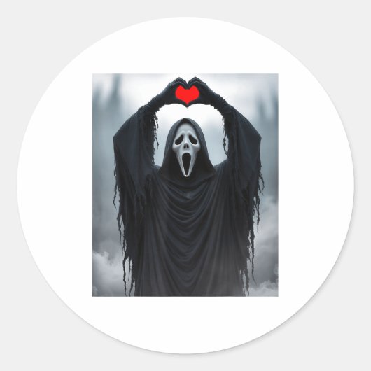 Ghost Red Heart Hands Y Face Halloween Valentines  Runder Aufkleber (Vorderseite)