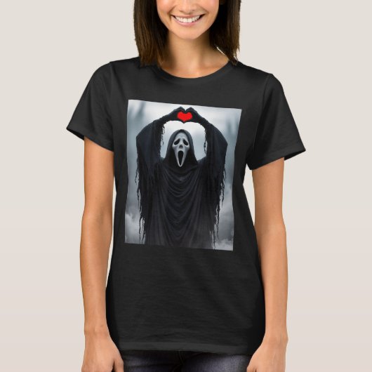 Ghost Red Heart Hands Y Face Halloween Valentines  T-Shirt (Vorderseite)