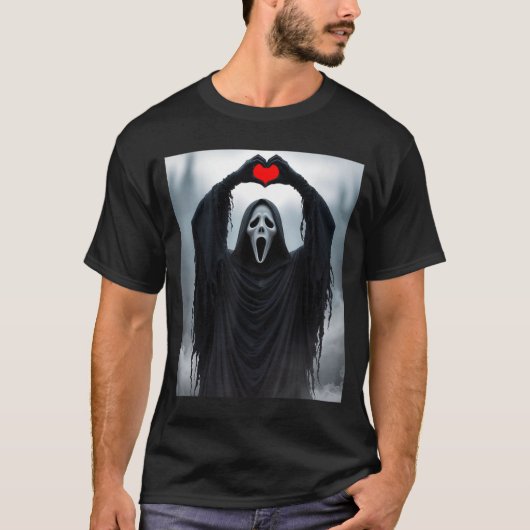 Ghost Red Heart Hands Y Face Halloween Valentines T-Shirt (Vorderseite)