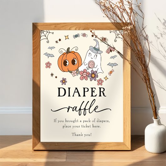 Ghost Retro Diaper Raffle Baby Dusche Spielzeichen Poster
