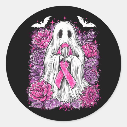 Ghost Ribbon Breast Cancer Awareness Halloween Flo Runder Aufkleber (Vorderseite)