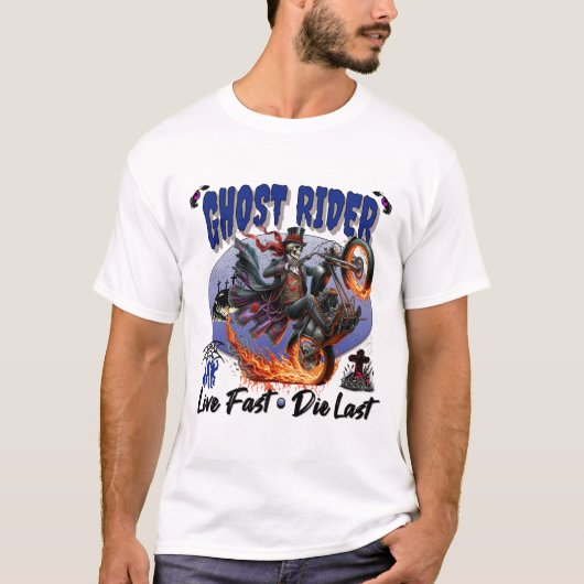 Ghost Rider Skeletter Reiten Flaming Motorrad T-Shirt (Vorderseite)