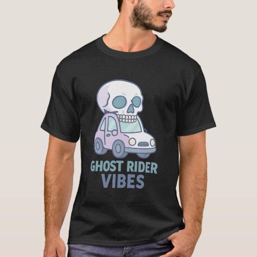 Ghost Rider Vibes Skull Driving Car T-Shirt (Vorderseite)