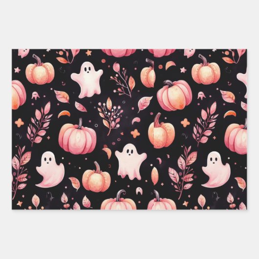 Ghost rosa Helloween Wrapping Paper Sheets Geschenkpapier Set (Vorderseite)