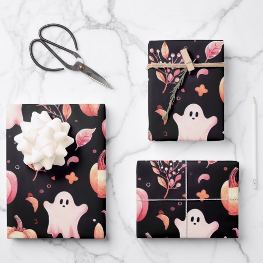 Ghost rosa Helloween Wrapping Paper Sheets Geschenkpapier Set (Vorderseite)
