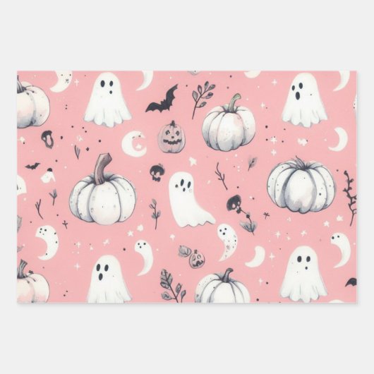 Ghost rosa Helloween Wrapping Paper Sheets Geschenkpapier Set (Vorderseite 3)