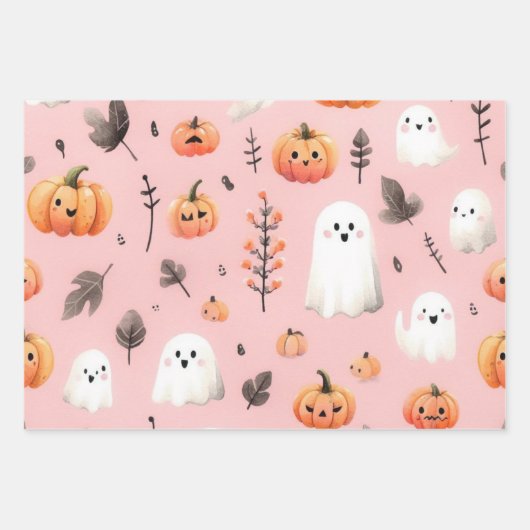 Ghost rosa Helloween Wrapping Paper Sheets Geschenkpapier Set (Vorderseite 2)