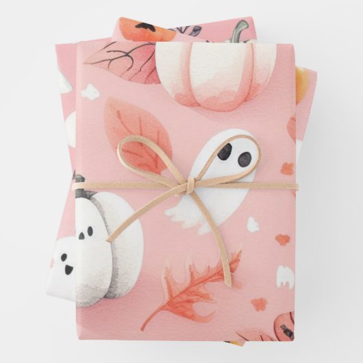 Ghost rosa Helloween Wrapping Paper Sheets Geschenkpapier Set (Beispiel)