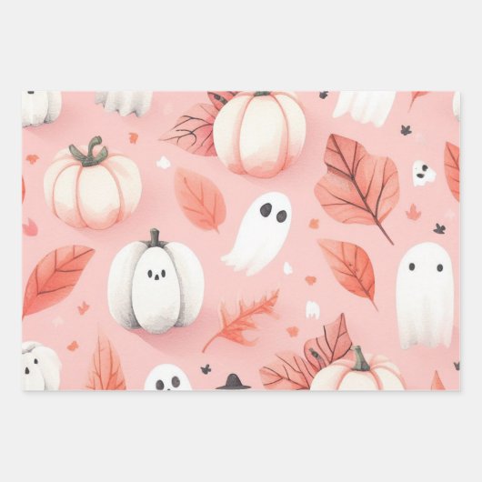 Ghost rosa Helloween Wrapping Paper Sheets Geschenkpapier Set (Vorderseite)