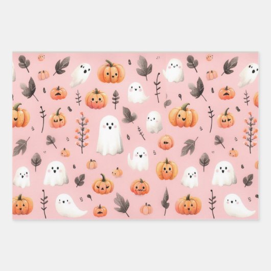 Ghost rosa Helloween Wrapping Paper Sheets Geschenkpapier Set (Vorderseite 3)