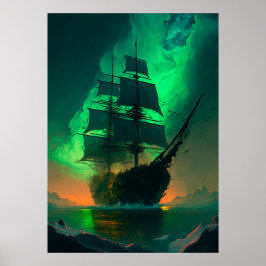 Ghost Ship-Gemälde mit grünem Himmelsblau Poster
