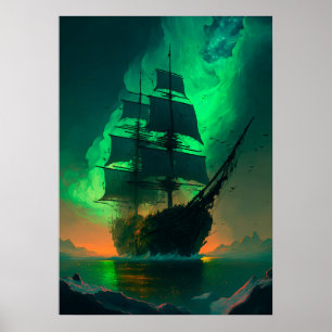Ghost Ship-Gemälde mit grünem Himmelsblau Poster