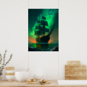 Ghost Ship-Gemälde mit grünem Himmelsblau Poster (Küche)