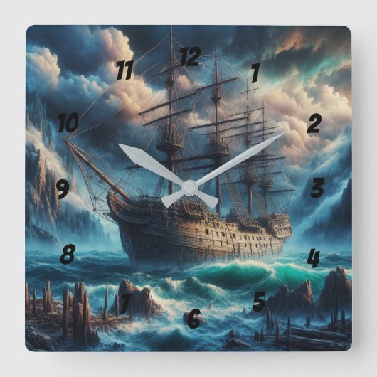 Ghost Ship Mary Celeste Haunting Maritime Mystery Quadratische Wanduhr (Vorderseite)