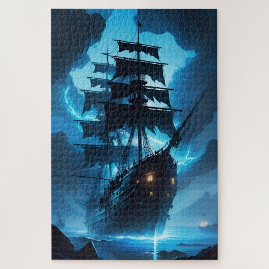 ghost ship, pirate ship, fog, sailboat puzzle (Vertikal)