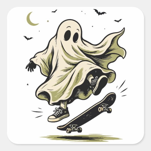 Ghost Skateboarder Quadratischer Aufkleber (Vorderseite)