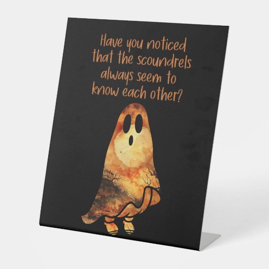 Ghost Spaß Halloween Funny ernsthafte Fragen Sockelschild (Vorderseite)
