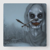 Ghost Spooky Creepy Ghost Quadratische Wanduhr (Vorderseite)