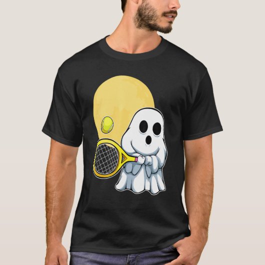 Ghost Tennis Player Lazy Halloween Kostüm Niedlich T-Shirt (Vorderseite)