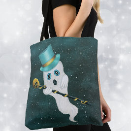 Ghost Top Hat Gold Skull Cane Blue Sky gekleidet Tasche