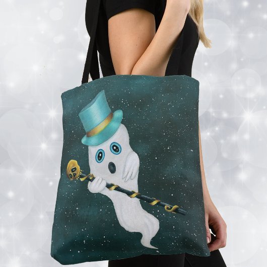 Ghost Top Hat Gold Skull Cane Blue Sky gekleidet Tasche