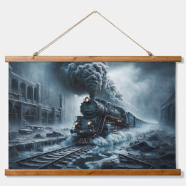 Ghost Train durch eine verlassene Stadt Wandteppich Mit Holzrahmen