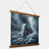 Ghost Train durch eine verlassene Stadt Wandteppich Mit Holzrahmen (Gewinkelt)