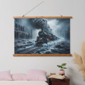 Ghost Train durch eine verlassene Stadt Wandteppich Mit Holzrahmen (Schlafzimmer)