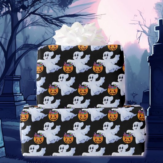 Ghost Trick oder Treat Halloween Orange Black Geschenkpapier