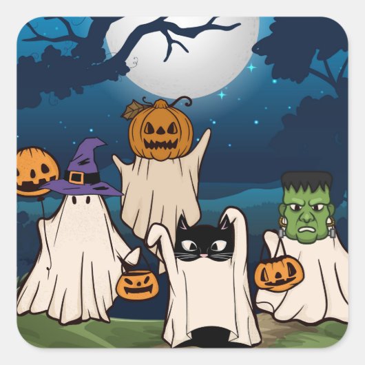 Ghost Trick-oder-Treaters Sticker, Blatt von 20 Quadratischer Aufkleber (Vorderseite)