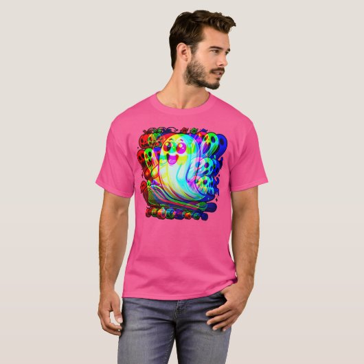 Ghost Trippy Vaporwave Halloween Techno Rave Edm M T-Shirt (Vorne ganz)