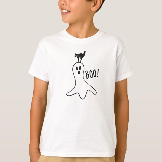 Ghost und Black Cat Halloween Niedlich T-Shirt (Vorderseite)
