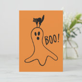 Ghost und Black Cat Halloween-Party Spooky Orange Einladung (Stehend Vorderseite)