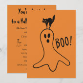 Ghost und Black Cat Halloween-Party Spooky Orange Einladung (Vorne/Hinten)