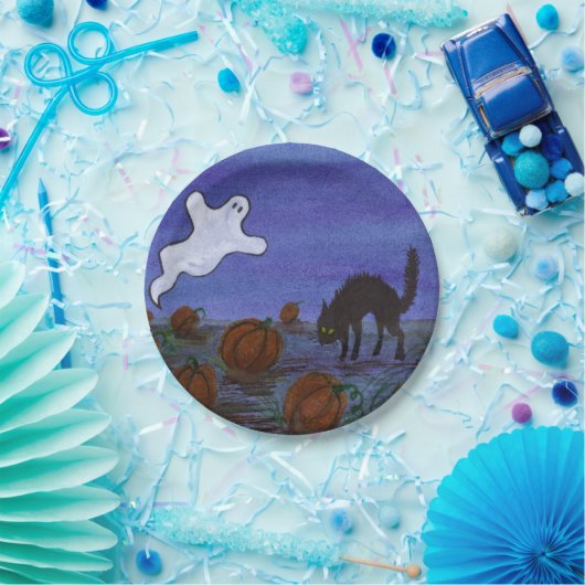 Ghost und Black Cat im Pumpkin Patch Pappteller (Party)