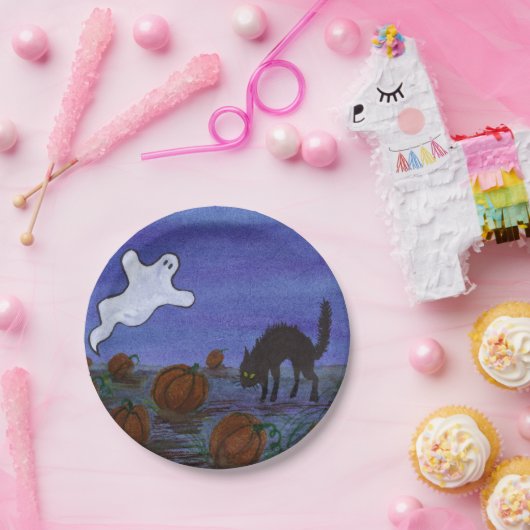 Ghost und Black Cat im Pumpkin Patch Pappteller (Party)