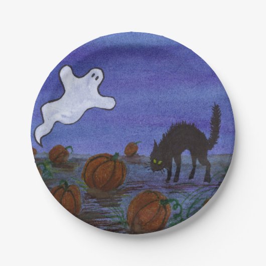 Ghost und Black Cat im Pumpkin Patch Pappteller (Vorderseite)