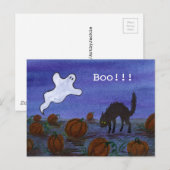 Ghost und Black Cat im Pumpkin Patch Postkarte (Vorne/Hinten)