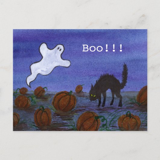 Ghost und Black Cat im Pumpkin Patch Postkarte (Vorderseite)