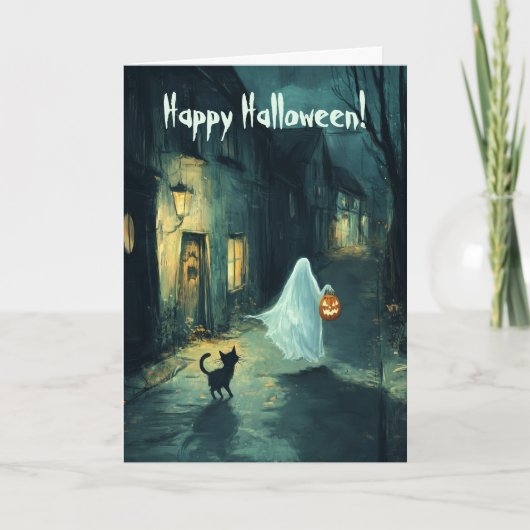 Ghost und Cat Trick oder Treat Dankeskarte (Vorderseite)