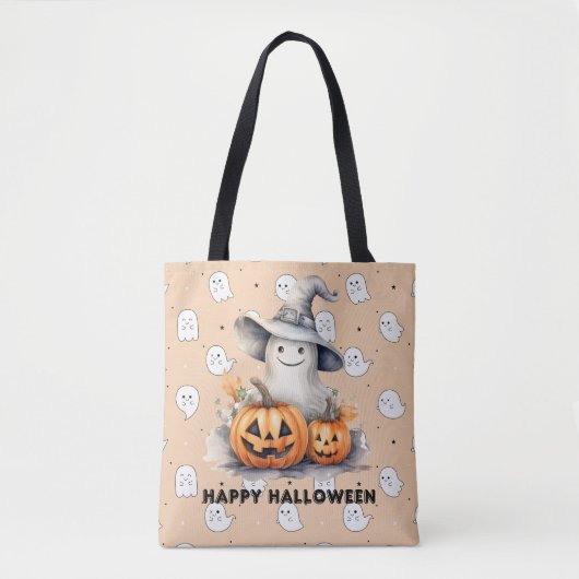Ghost und Jack-O' Lanterns Light Orange Halloween Tasche (Vorderseite)