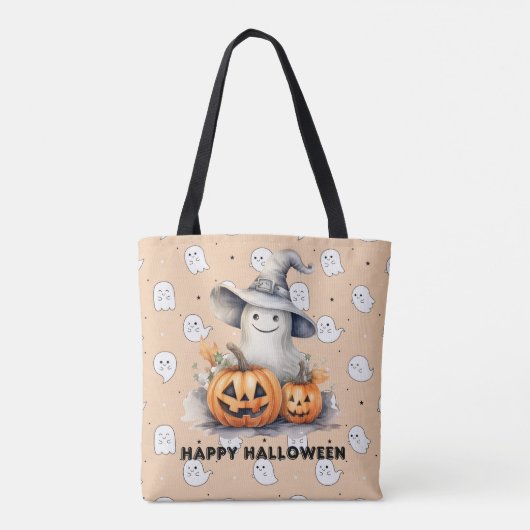 Ghost und Jack-O' Lanterns Light Orange Halloween Tasche (Rückseite)