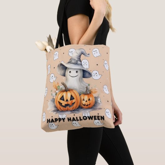 Ghost und Jack-O' Lanterns Light Orange Halloween Tasche (Von Nahem)