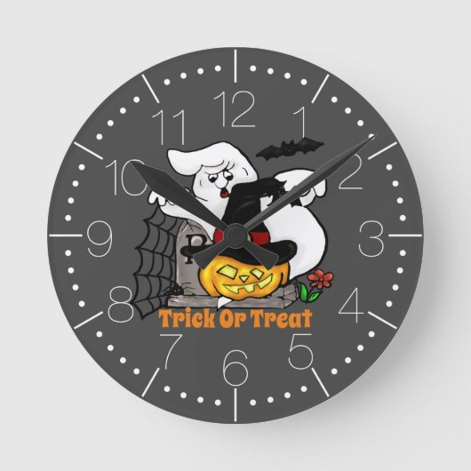 Ghost und Kürbis Halloween Runde Wanduhr (Vorderseite)