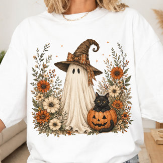 Ghost und Kürbiskatze | Whimsical Halloween-Geist T-Shirt